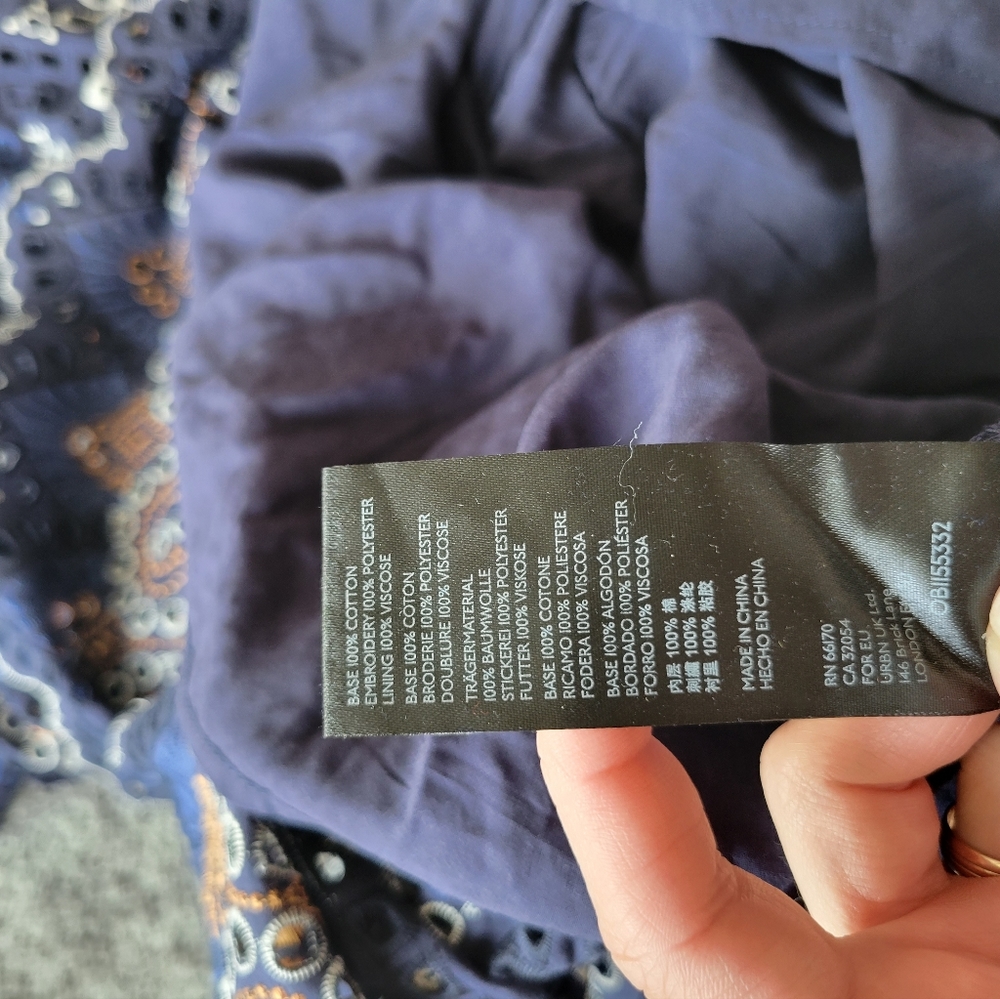 Anthropologie Nori Eyelet Blue and Gold Dress - Picture 7 of 7